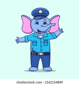 Happy Cute elephant wearing police uniform and manage traffic mascoot illustration