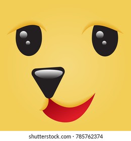 Happy Cute Emoticon dog face close up with shiny eyes. Square emoji. Isolated Vector Illustration