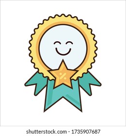 Happy Cute Excited Expression of Online Gold Medals Vector Design