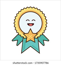Feliz expresión emocionada de diseño de vectores de medallas de oro en línea