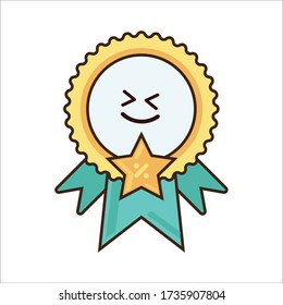 Happy Cute Excited Expression of Online Gold Medals Vector Design