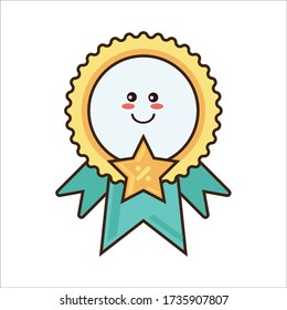 Happy Cute Excited Expression of Online Gold Medals Vector Design