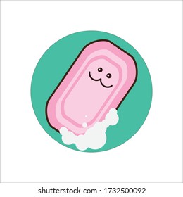 Happy Cute Expression of Pink Soap Bar with Bubble Vector Design
