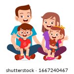 happy cute family mom dad son daughter together