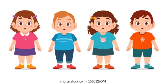 happy cute fat unhealthy kids boy and girl vector