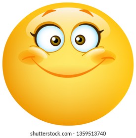 Happy Cute Female Emoticon Smiling Stock Vector (Royalty Free ...