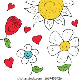 happy and cute flowers vector set.