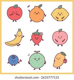 Happy cute fruit characters collection