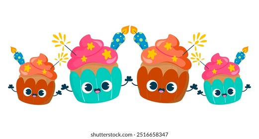 alegre divertida amorosa cupcake personagens ilustração crianças
