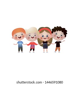Happy cute and funny kids dancing in colorful clothes
