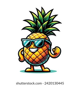 Happy Cute Funny Pineapple Vector Illustration 