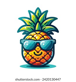 Happy Cute Funny Pineapple Vector Illustration 