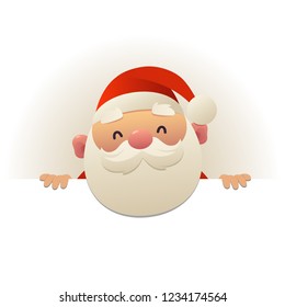 Happy cute funny Santa Claus behind blank signboard cartoon character with white copy space vector