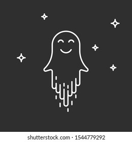 Happy cute Ghost. Line art illustration 