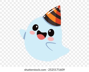 Happy cute ghost wearing party hat  isolated on png or transparent background,Halloween party banner. vector