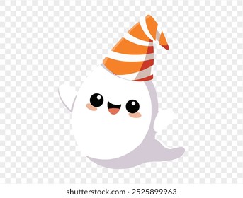 Happy cute ghost wearing party hat  isolated on png or transparent background,Halloween party banner. vector