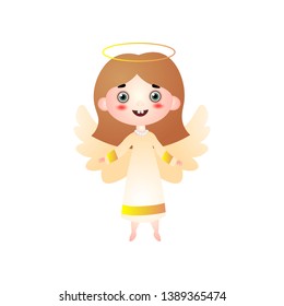 Happy cute girl in angel costume, ready for holiday