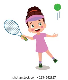 happy cute girl boy play train tennis