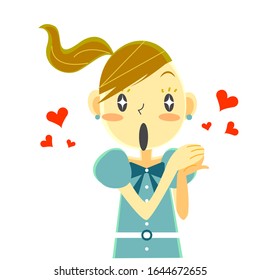 happy cute girl with heart marks