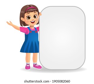 happy cute girl kid holding blank banners vector 