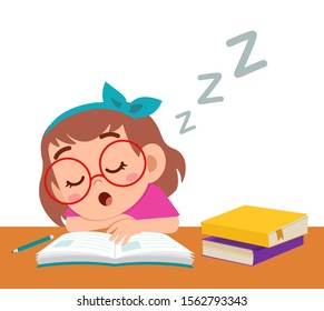 happy cute girl sleep while study in class vector