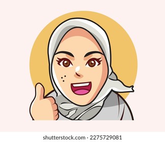 Happy cute girl smiling expression logo banner hand drawn cartoon art illustration