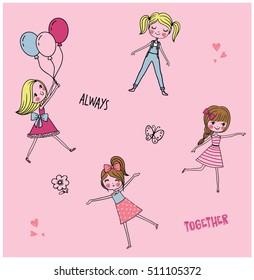 happy cute girls vector design