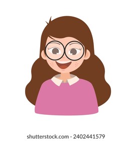 Happy Cute Glasses Girl Illustration