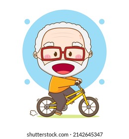 happy cute grand father riding bike chibi hand drawn cartoon character