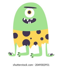 Happy cute green monster character. Vector illustration on white background. Halloween character.