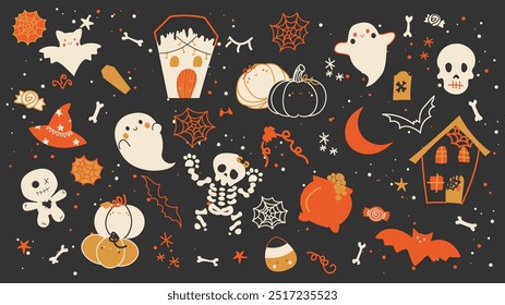 Conjunto de Elementos de halloween feliz y lindo. - Elementos separados.	