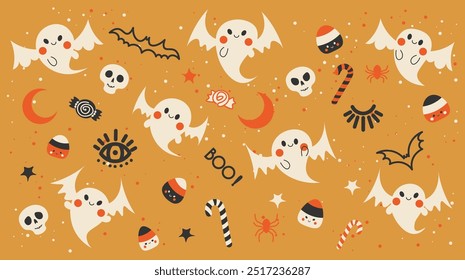 Conjunto de Elementos de halloween felices y lindos. Elementos separados.	