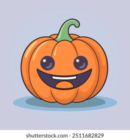Happy Cute Helloween Pumkin illustration. Smiling sticker.