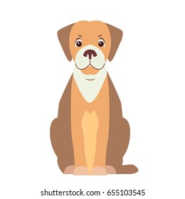 Happy cute hunting dog sitting with smiling muzzle flat vector isolated on white background. Lovely purebred pet illustration for animal friends and companions concepts, pet shop ad