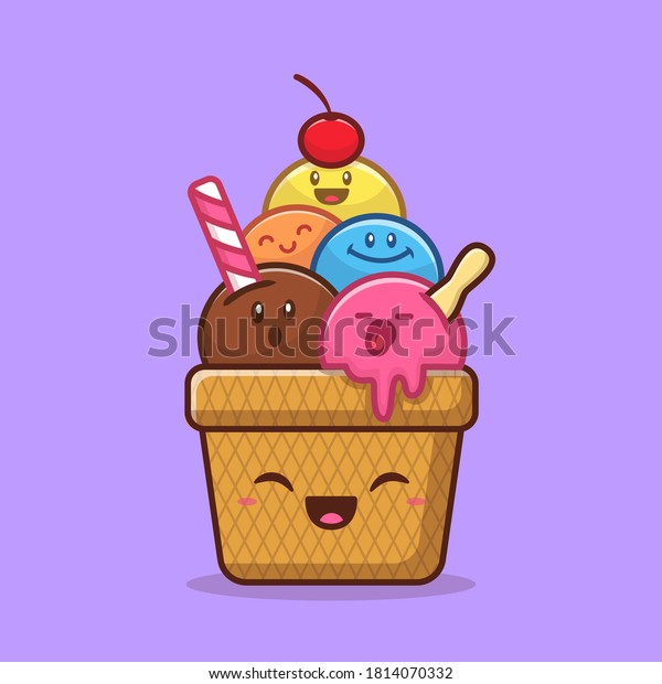 Happy Cute Ice Cream Cartoon Vector Stock Vector (Royalty Free ...
