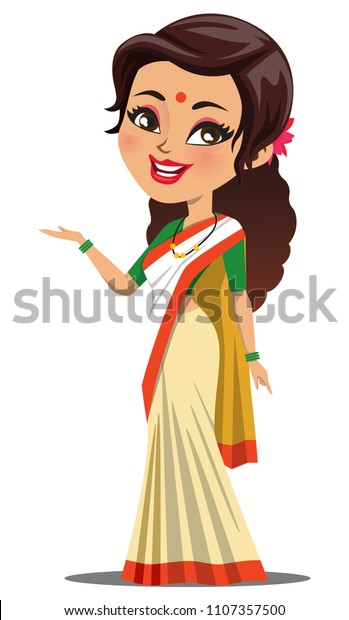 Happy Cute Indian Woman Wearing Traditional Stock Vector (Royalty Free ...