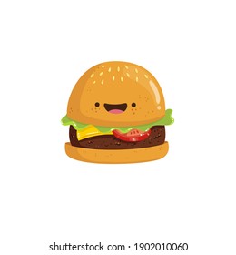 Happy cute kawaii burger. Vector illustration 