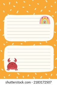 Happy cute kawaii summer fruit weekly or daily planner, note paper, to do list, stickers templates decorated by cute kids illustrations and inspirational quote. School scheduler and organizer.
