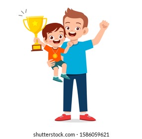 Happy Cute Kid, Boy Become First Winner