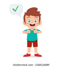 happy cute kid boy carry correct sign vector
