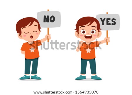 happy cute kid boy carry yes no board vector