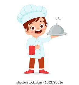 happy cute kid boy in chef costume vector