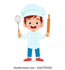 happy cute kid boy in chef costume vector