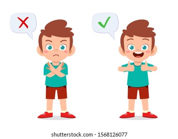 Happy Cute Kid Boy Correct Wrong Stock Vector (Royalty Free) 1568126077