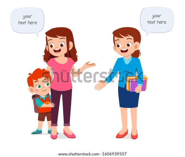 Happy Cute Kid Boy First Day School With Mother