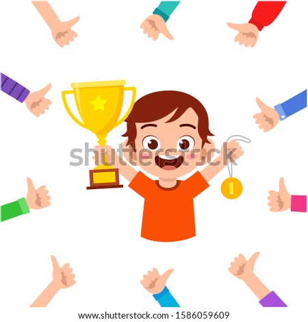 happy cute kid boy get thumb up