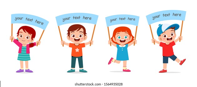 happy cute kid boy and girl carry message board vector