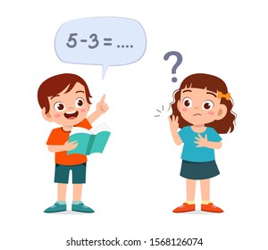 happy cute kid boy and girl study math vector