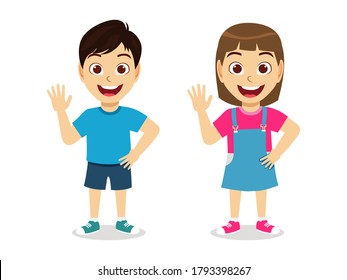 Boy Girl Waving Hands Vector Illustration Stock Vector (Royalty Free ...