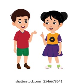 happy cute kid boy and girl dialog